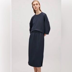 COS Layered Midi Dress Navy Minimalist Shift Career Office Size US 12